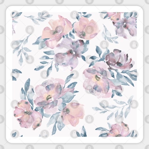 Watercolor of pink and purple flowers with blue leaves Sticker by marufemia